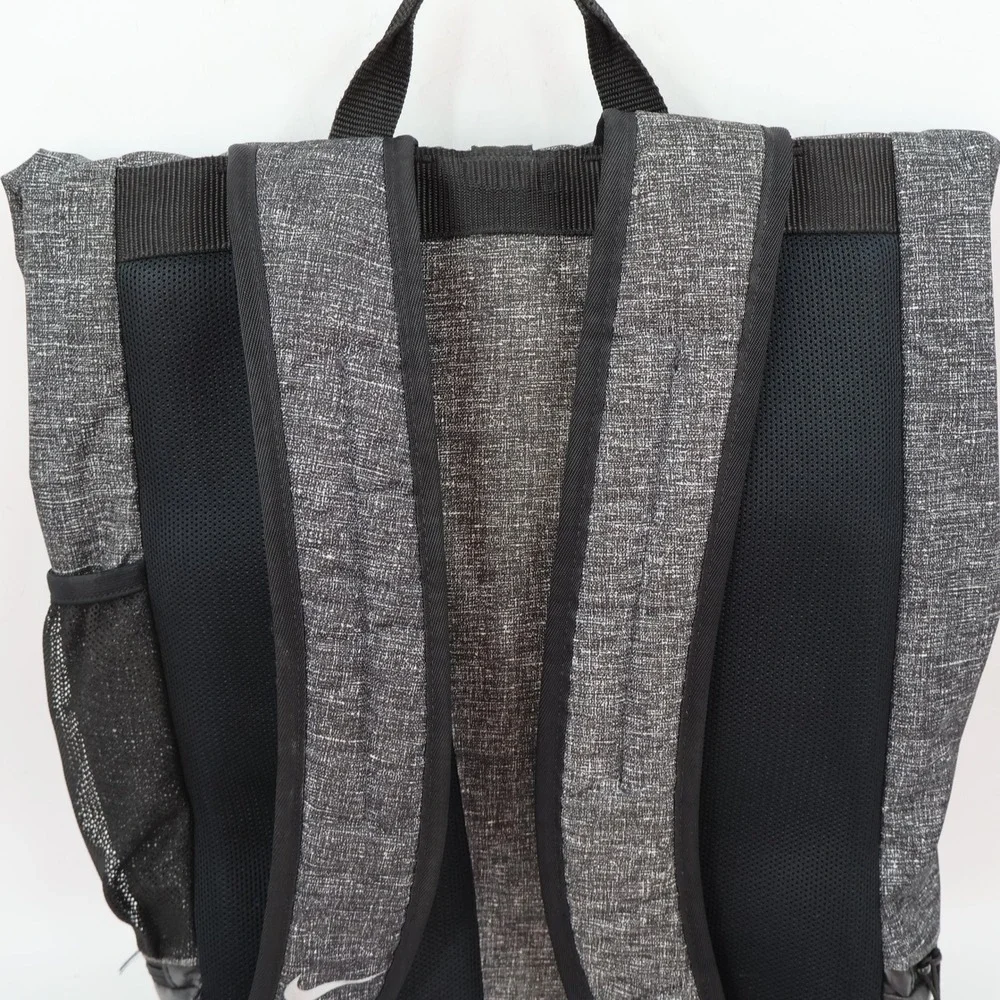 Nike Roll Top Backpack Unisex OS Grey Black Heathered Swoosh Logo Buckle